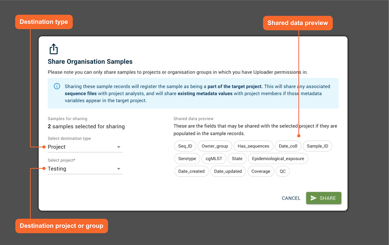 Sample sharing screenshot
