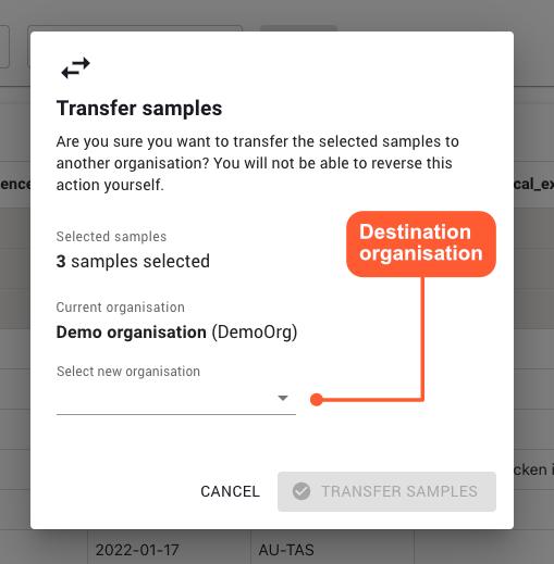 Sample transfer screenshot