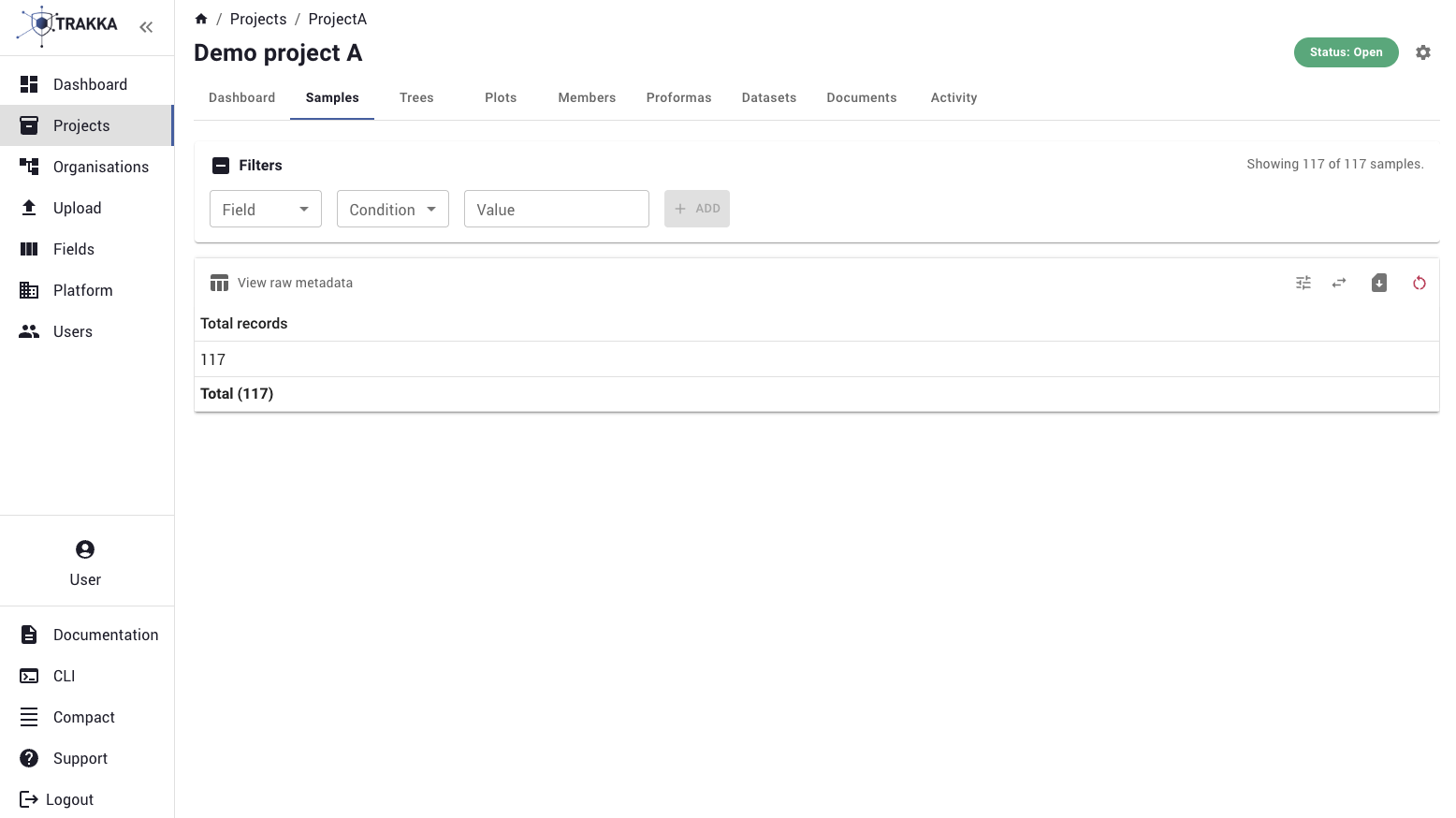 Summary table navigation screenshot